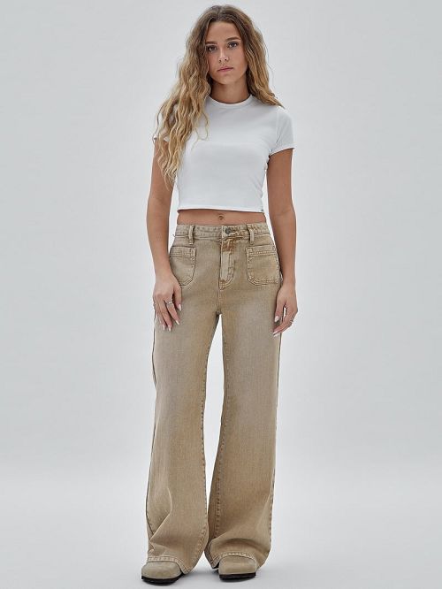 Guess Originals Patch Pocket Wide Leg Jeans Bej | GUESS-SN28227