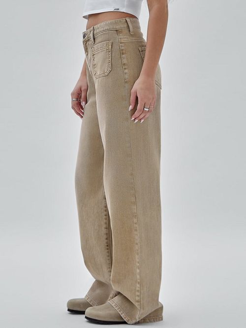 Guess Originals Patch Pocket Wide Leg Jeans Bej | GUESS-SN28227