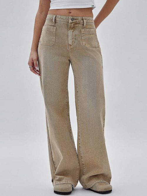Guess Originals Patch Pocket Wide Leg Jeans Bej | GUESS-SN28227