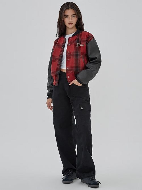 Guess Originals Plaid Varsity Jacket Negrii | GUESS-SN27907