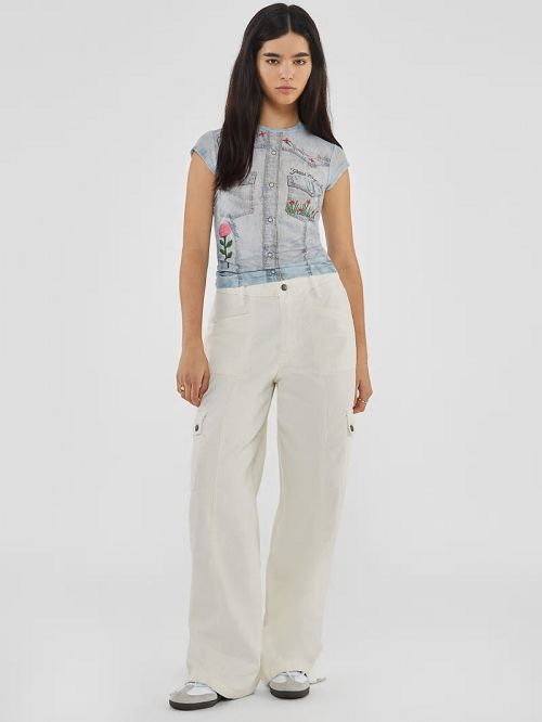 Guess Originals Printed Denim Mesh Top Albastri | GUESS-SN27120