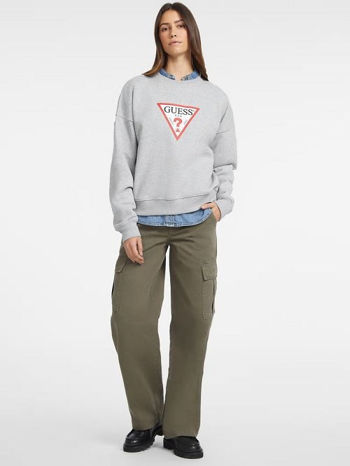 Guess Oversized Iconic Sweatshirt Gri | GUESS-SN27664