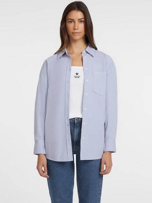 Guess Oversized Long-Sleeve Pocket Shirt Albastri | GUESS-SN27555