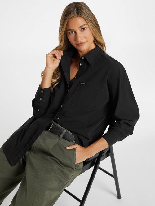 Guess Oversized Long-Sleeve Pocket Shirt Negrii | GUESS-SN27477