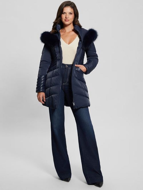 Guess Oxana Hooded Puffer Coat Albastri | GUESS-SN28020