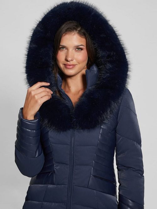Guess Oxana Hooded Puffer Coat Albastri | GUESS-SN28020