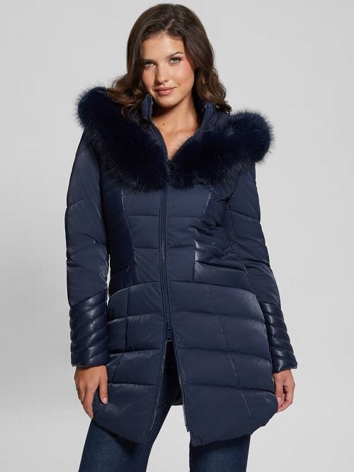 Guess Oxana Hooded Puffer Coat Albastri | GUESS-SN28020