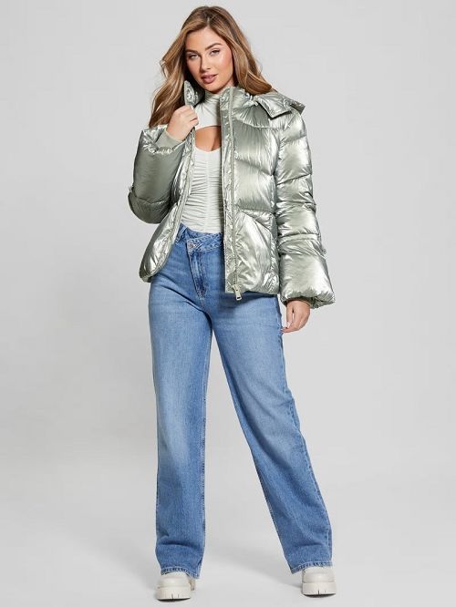 Guess Paloma Nylon Puffer Hooded Jacket Verzi | GUESS-SN27920