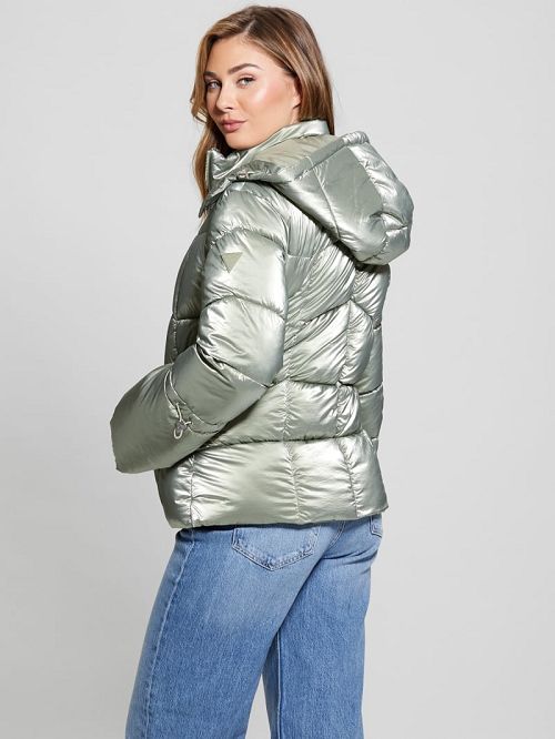 Guess Paloma Nylon Puffer Hooded Jacket Verzi | GUESS-SN27920