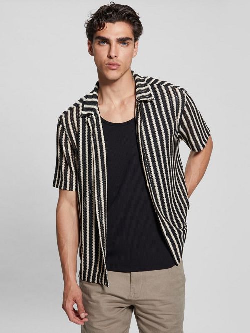 Guess Panama Stripe Shirt Negrii | GUESS-SN31213