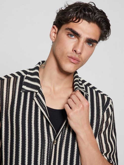 Guess Panama Stripe Shirt Negrii | GUESS-SN31213