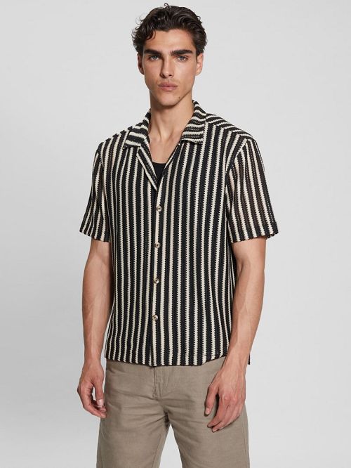 Guess Panama Stripe Shirt Negrii | GUESS-SN31213