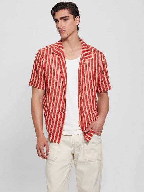 Guess Panama Stripe Shirt Rosii | GUESS-SN31242