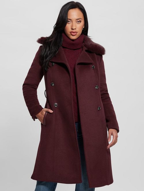 Guess Patrice Wool-Blend Belted Coat Rosii | GUESS-SN27956