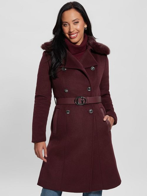 Guess Patrice Wool-Blend Belted Coat Rosii | GUESS-SN27956