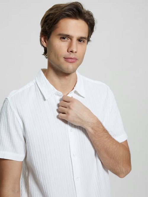 Guess Pillar Dobby Shirt Albi | GUESS-SN31189