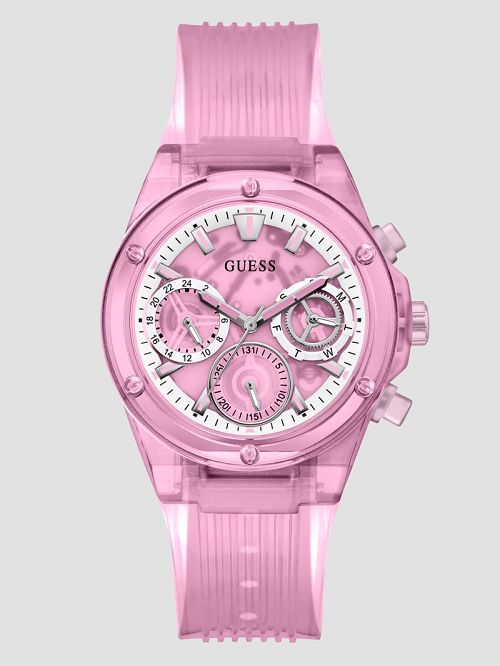 Guess Pink Transparent Multifunction Watch Roz | GUESS-SN30044