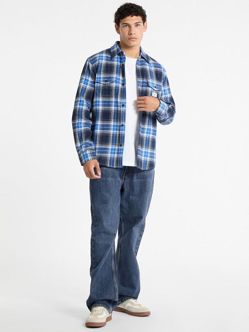 Guess Plaid Long-Sleeve Pocket Shirt Albastri | GUESS-SN30990