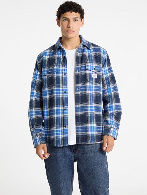Guess Plaid Long-Sleeve Pocket Shirt Albastri | GUESS-SN30990