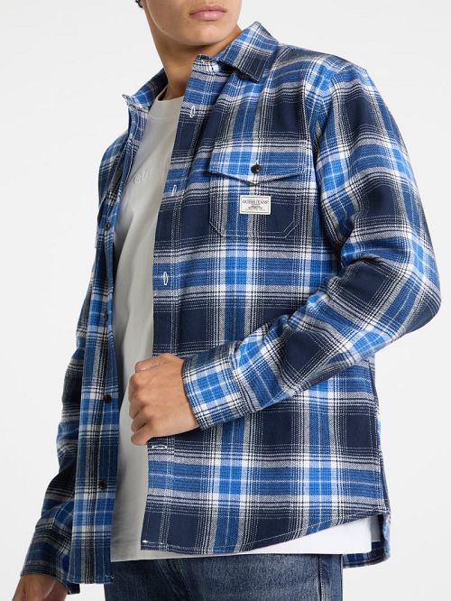 Guess Plaid Long-Sleeve Pocket Shirt Albastri | GUESS-SN30990