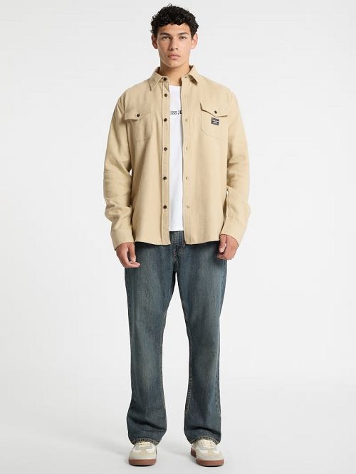 Guess Plaid Long-Sleeve Pocket Shirt Bej | GUESS-SN30907