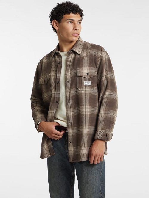 Guess Plaid Long-Sleeve Pocket Shirt Maro | GUESS-SN30991