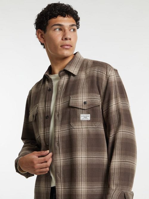 Guess Plaid Long-Sleeve Pocket Shirt Maro | GUESS-SN30991