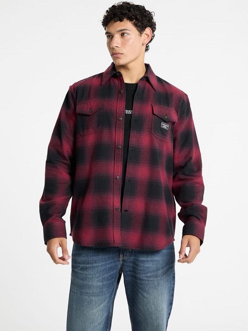 Guess Plaid Long-Sleeve Pocket Shirt Rosii | GUESS-SN31023