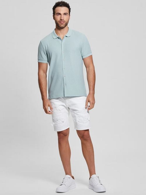Guess Pointelle Knit Shirt Albastri | GUESS-SN31197