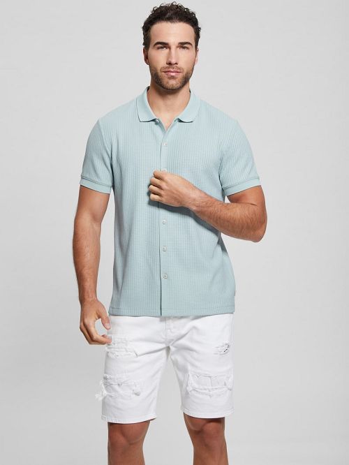 Guess Pointelle Knit Shirt Albastri | GUESS-SN31197