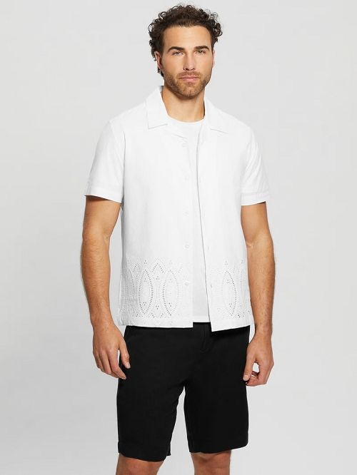Guess Poplin Eyelet Shirt Albi | GUESS-SN31232