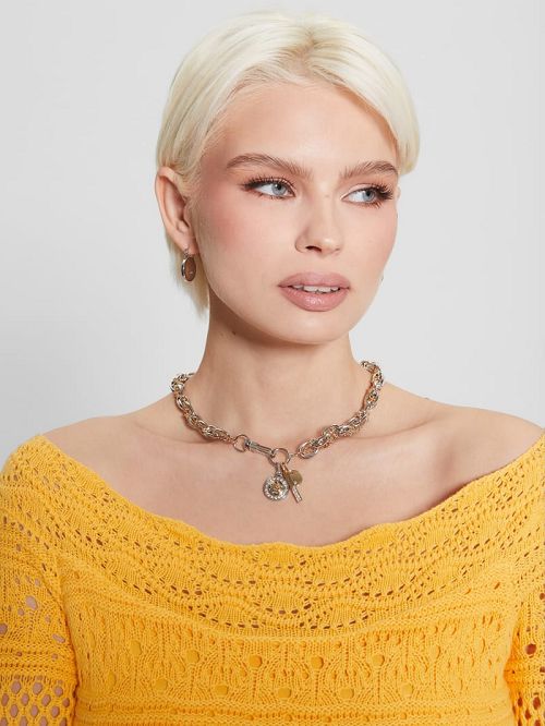 Guess Quattro G Charm Mixed Chain Necklace Argintii | GUESS-SN30270