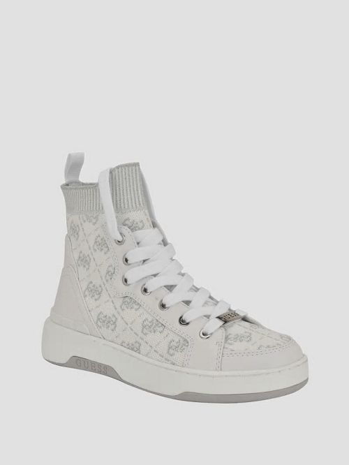 Guess Quattro G Knit High Top Sneakers Negrii Albi | GUESS-SN29562
