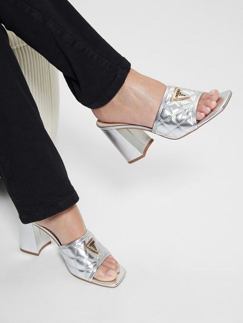 Guess Quilted Block Metallic Heels Argintii | GUESS-SN29653
