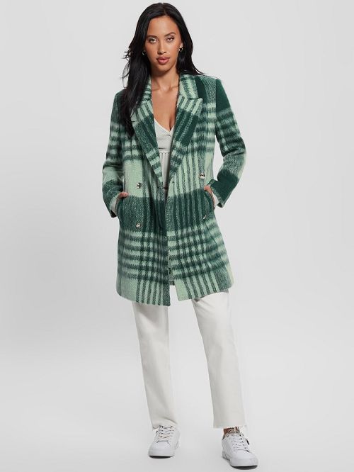 Guess Ramona Plaid Coat Verzi | GUESS-SN27959