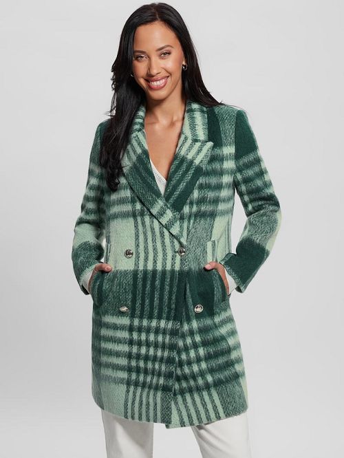 Guess Ramona Plaid Coat Verzi | GUESS-SN27959