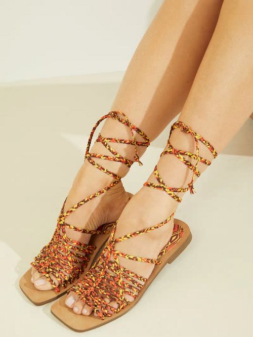 Guess Rayana Strappy Lace-Up Sandals Portocalii | GUESS-SN29651