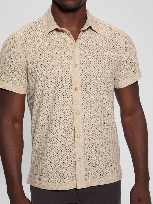 Guess Reeves Perforated Woven Shirt Bej | GUESS-SN31315