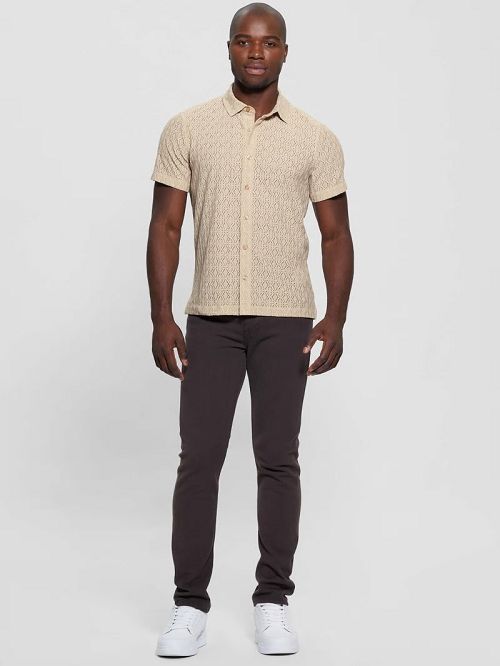 Guess Reeves Perforated Woven Shirt Bej | GUESS-SN31315
