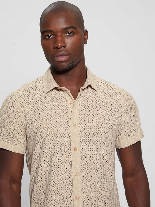 Guess Reeves Perforated Woven Shirt Bej | GUESS-SN31315