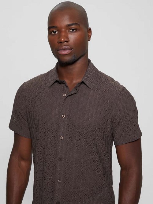 Guess Reeves Perforated Woven Shirt Maro | GUESS-SN31310