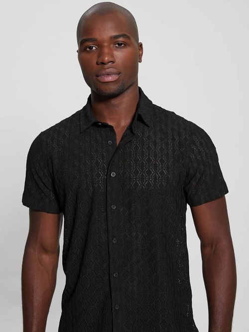 Guess Reeves Perforated Woven Shirt Negrii | GUESS-SN31290
