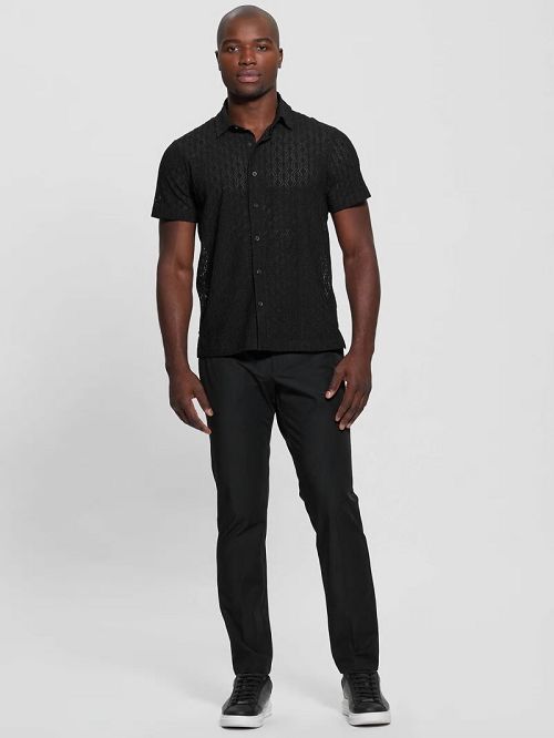 Guess Reeves Perforated Woven Shirt Negrii | GUESS-SN31290