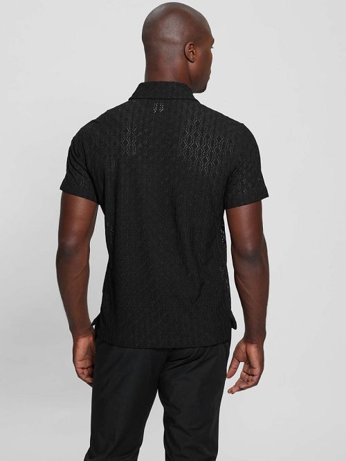 Guess Reeves Perforated Woven Shirt Negrii | GUESS-SN31290