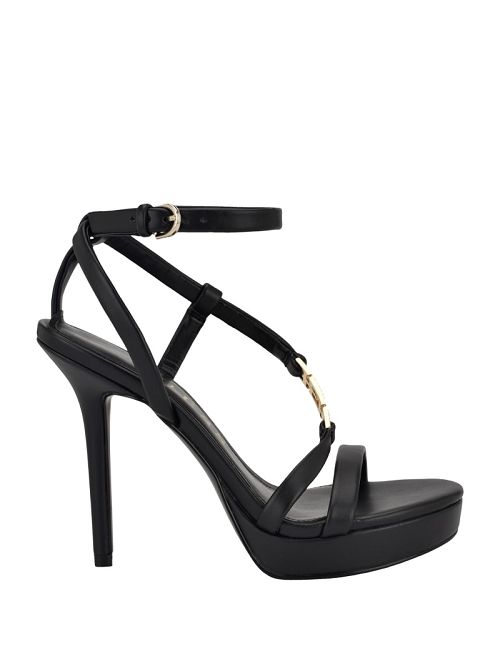 Guess Rhinestone Chain Logo Platform Heels Negrii | GUESS-SN29860