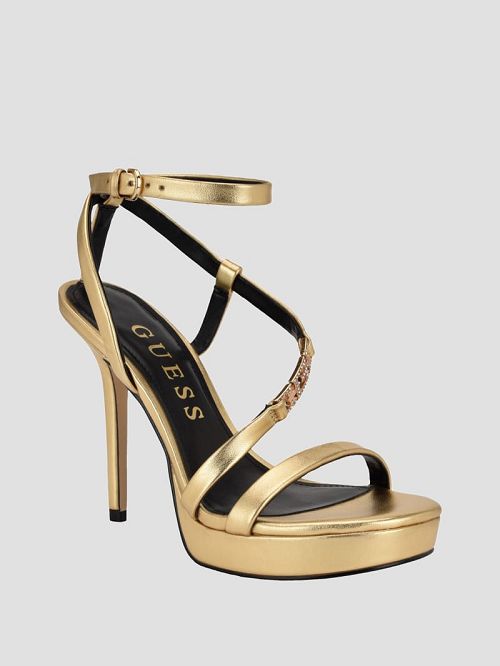 Guess Rhinestone Chain Logo Platform Heels Aurii | GUESS-SN29863