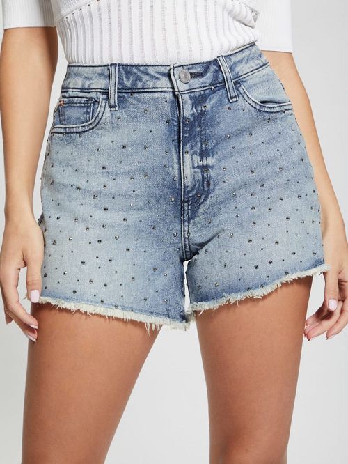 Guess Rhinestone Denim Shorts Albastri | GUESS-SN28118
