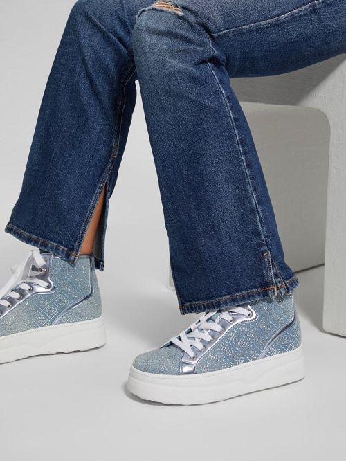 Guess Rhinestone Quattro G High-Top Sneakers Albastri | GUESS-SN29560