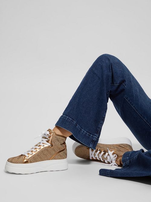 Guess Rhinestone Quattro G High-Top Sneakers Maro | GUESS-SN29572