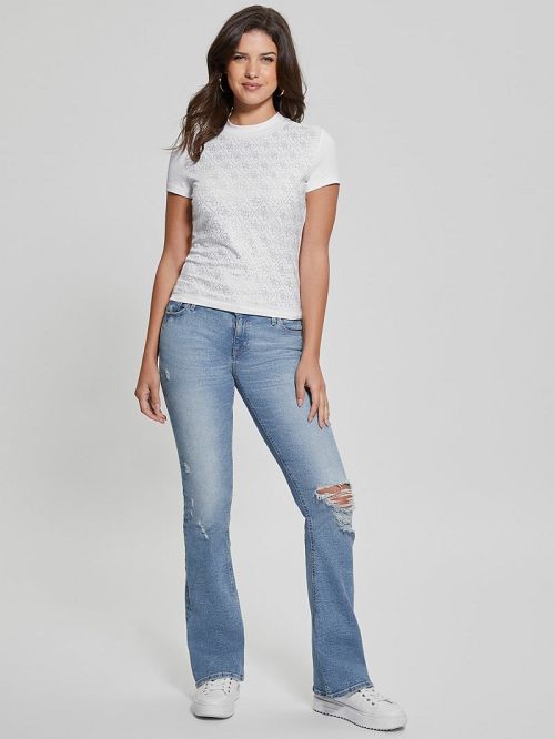 Guess Rhinestone Quattro G Mock-Neck Tee Albi | GUESS-SN27641